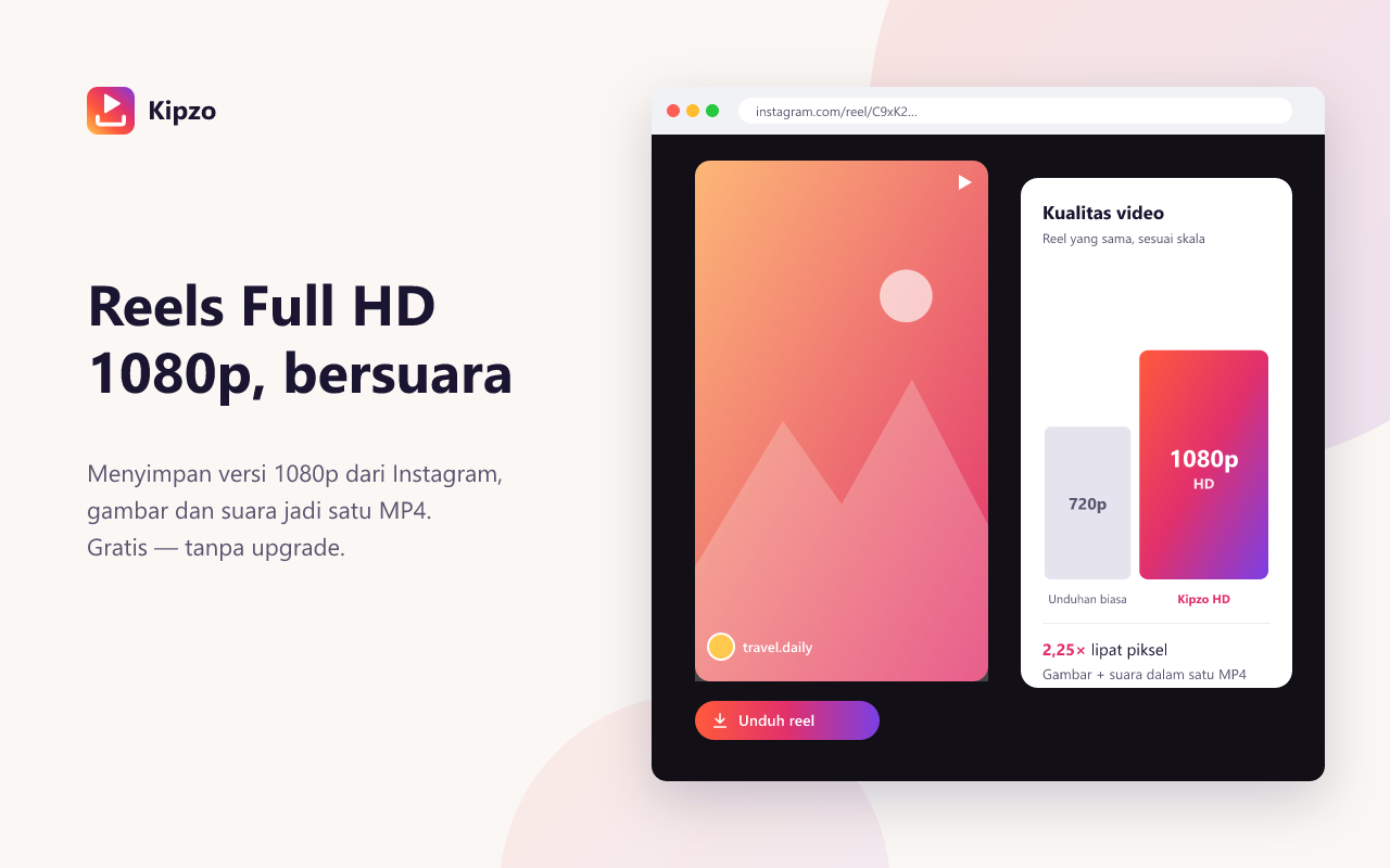 Kipzo menyimpan video Instagram dalam 1080p HD