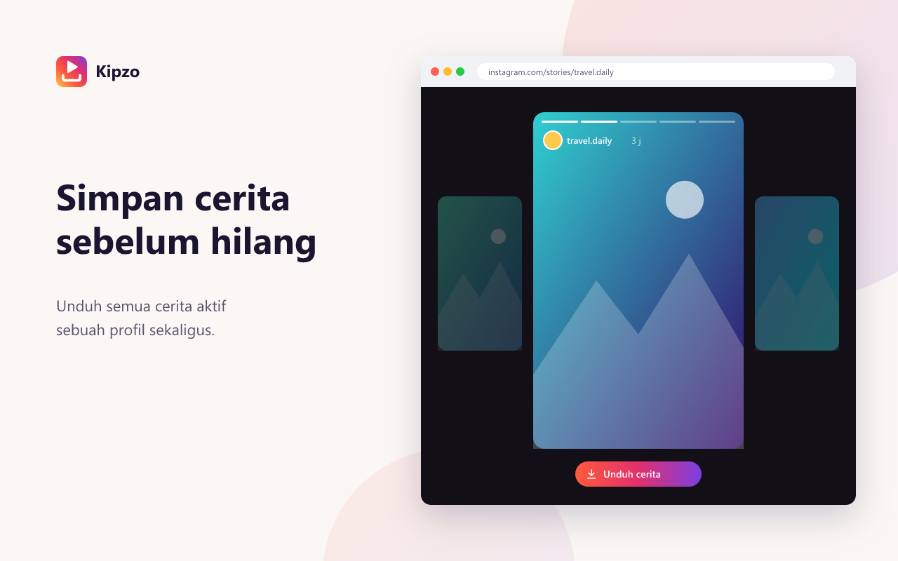Kipzo menyimpan story dan sorotan Instagram